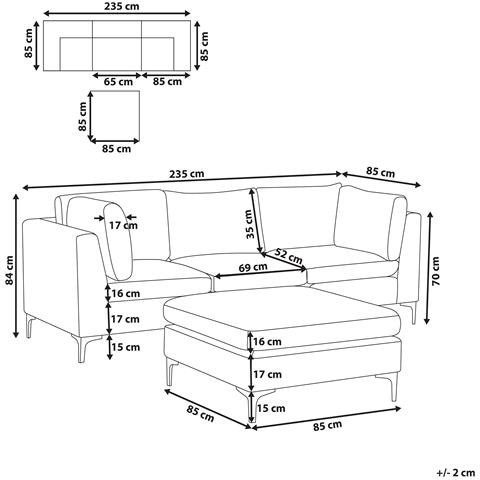 Divano Modulare 3 Posti Evja Velluto Blu Marino Con Ottomana - Foto 2