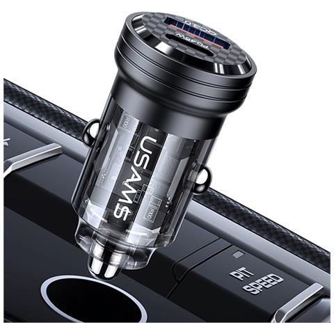 Caricabatterie Da Auto 45w Porta Usb-a E Usb-c Quickcharge 3.0, Nero Trasparente - Foto 2