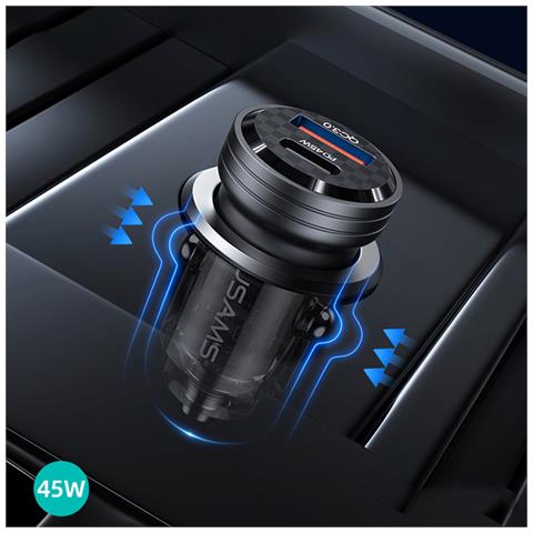 Caricabatterie Da Auto 45w Porta Usb-a E Usb-c Quickcharge 3.0, Nero Trasparente - Foto 3