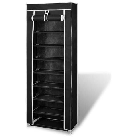 Scarpiera In Tessuto Richiudibile 57 X 29 X 162 Cm Nera - Foto 2