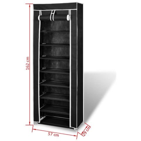 Scarpiera In Tessuto Richiudibile 57 X 29 X 162 Cm Nera - Foto 7