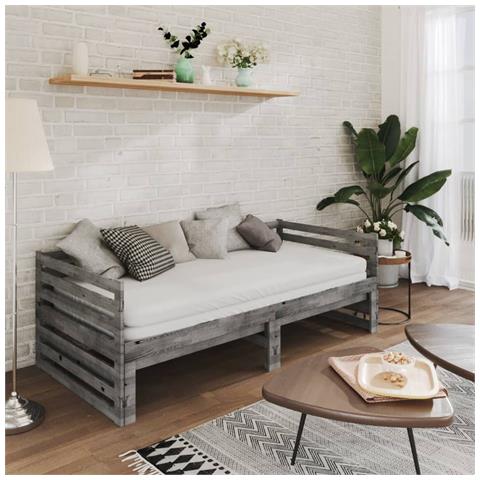 Dormeuse Estraibile 2x (90x200) Cm Grigia In Legno Di Pino - Foto 2