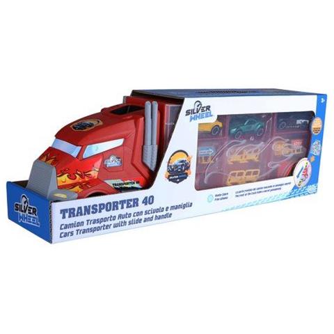 Camion Transporter 40 Con 3 Auto 41443 Silver Wheel Rosso - Foto 1
