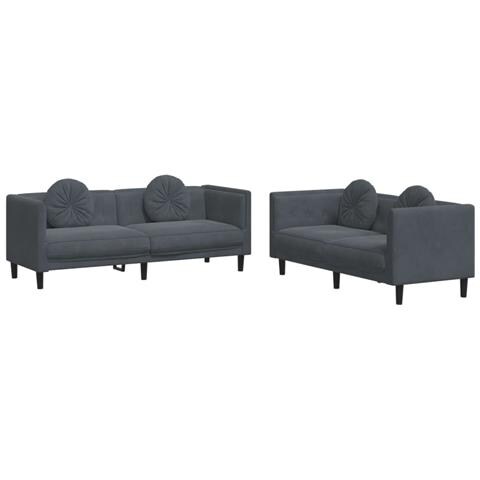 Set di Divani 2 pz con Cuscini Grigio Scuro in Velluto - Foto 1