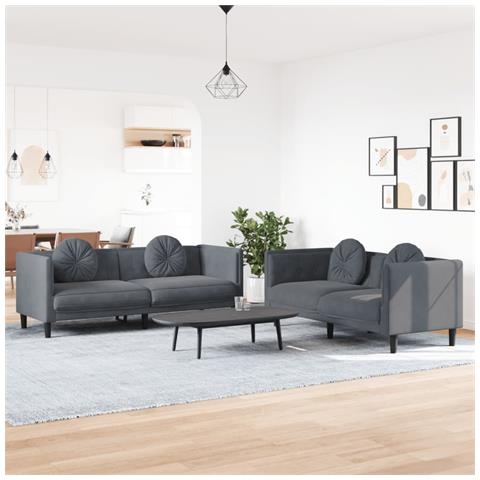 Set di Divani 2 pz con Cuscini Grigio Scuro in Velluto - Foto 2