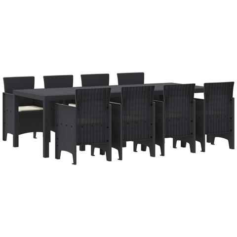 Set da Pranzo Giardino 9 Pezzi con Cuscini Rattan Polimerico Anthracite - Foto 1