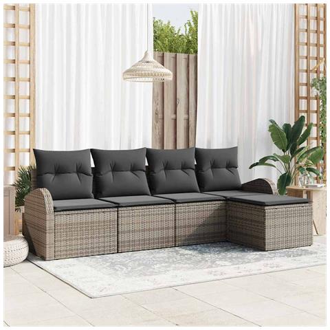 Set di Divani da Giardino con Cuscini Grigi Rattan Sintetico - Foto 2