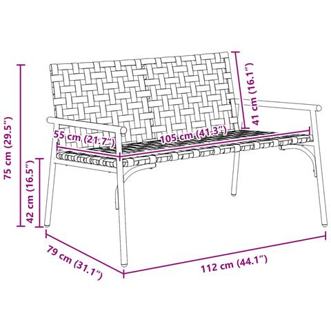 Panchina da giardino  Nera 113x79x75 cm in Rattan - Foto 9