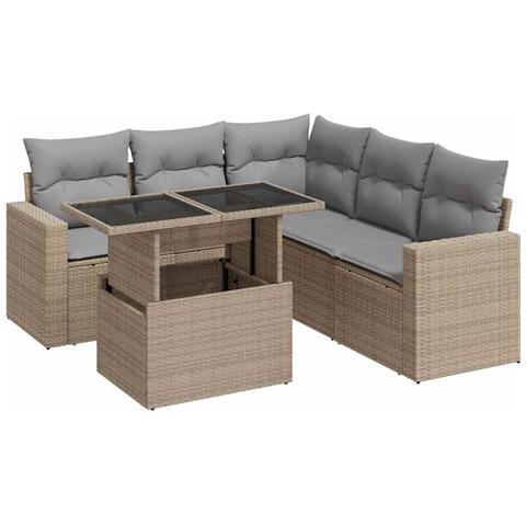 Set Divano da Giardino 6 pz con Cuscini Beige in Polyrattan - Foto 1