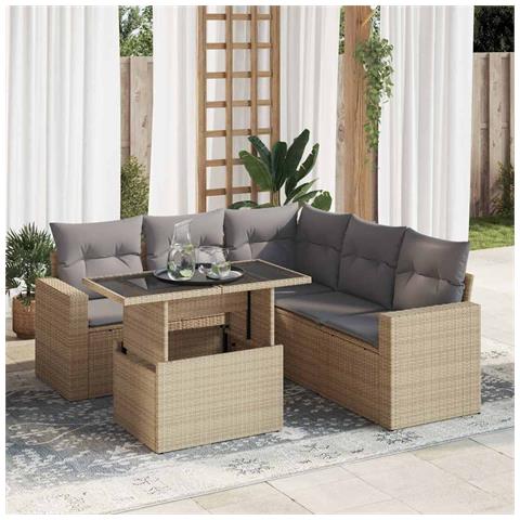 Set Divano da Giardino 6 pz con Cuscini Beige in Polyrattan - Foto 2
