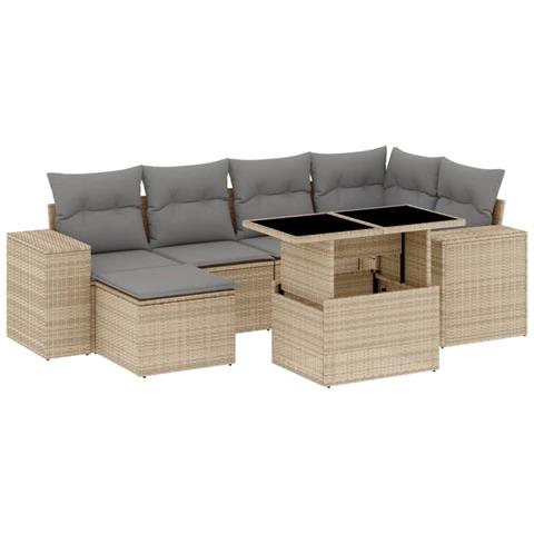 Set Divani da Giardino 7 pz con Cuscini Beige in Polyrattan - Foto 1
