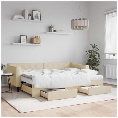Divano Letto Estraibile con Cassetti Crema 80x200 cm in Tessuto - Foto 2