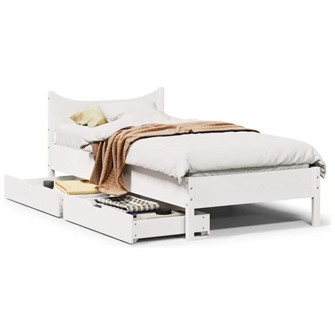 Giroletto con Cassetti Bianco 75x190 cm Legno Massello di Pino - Foto 2