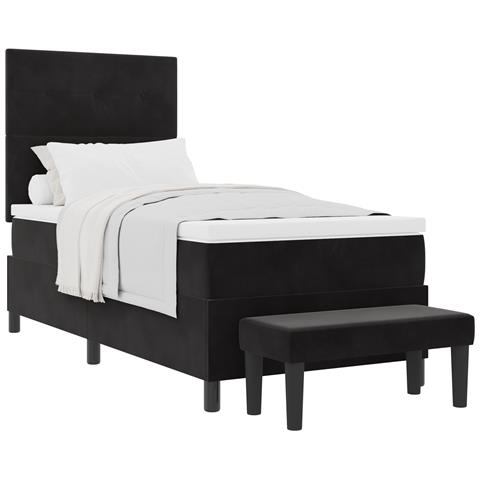 Letto a molle con materasso e panchina Nero 80x200 cm Velluto - Foto 1