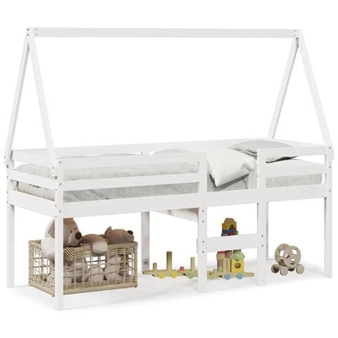 Letto a Soppalco con Tetto Bianco 80x200 cm in Legno di Pino - Foto 1
