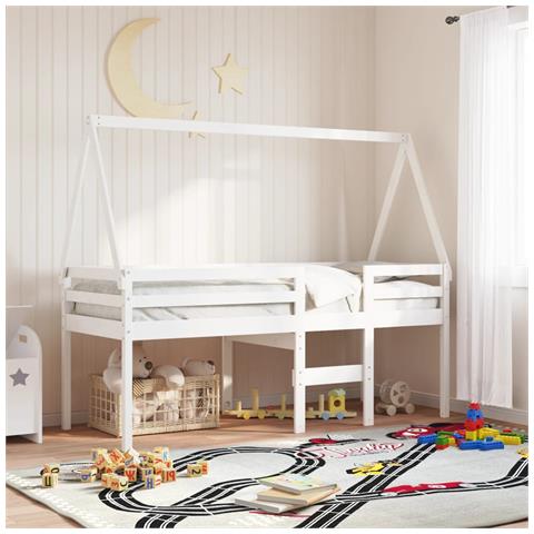 Letto a Soppalco con Tetto Bianco 80x200 cm in Legno di Pino - Foto 2