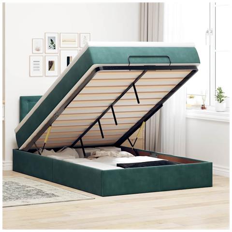 Pouf Letto con Materasso Verde Scuro 120x190 cm Velluto - Foto 2