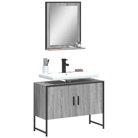 Set Mobili da Bagno 2 pz Grigio Sonoma in Legno Multistrato - Foto 2
