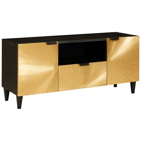 Mobile TV Nero e Oro 105 x 33 x 46 cm legno massello di mango - Foto 1
