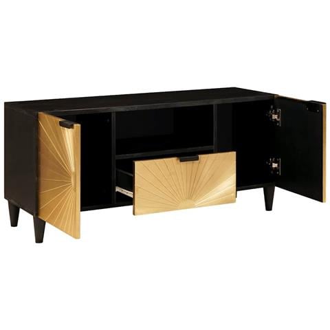Mobile TV Nero e Oro 105 x 33 x 46 cm legno massello di mango - Foto 2