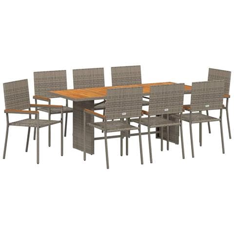 Set da Pranzo per Giardino 9 pcs Grigio 190 x 80 x 75 cm - Foto 1