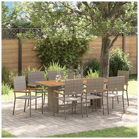 Set da Pranzo per Giardino 9 pcs Grigio 190 x 80 x 75 cm - Foto 2