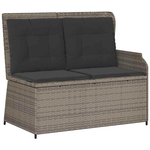 Panchina da giardino con cuscino Grigio Poly Rattan - Foto 1