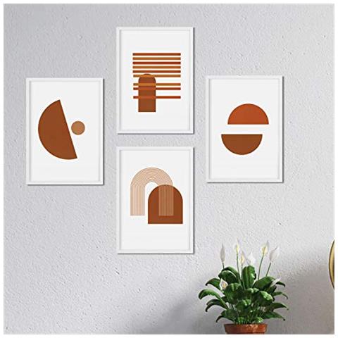 Set Di 4 Stampe Fogli Con Disegni Colorati Basati Sul Marocco Confezione Di Pellicole ""arena"" Con Tonalità Marrone E Minimalistico Cornice Nera A4 - Foto 1