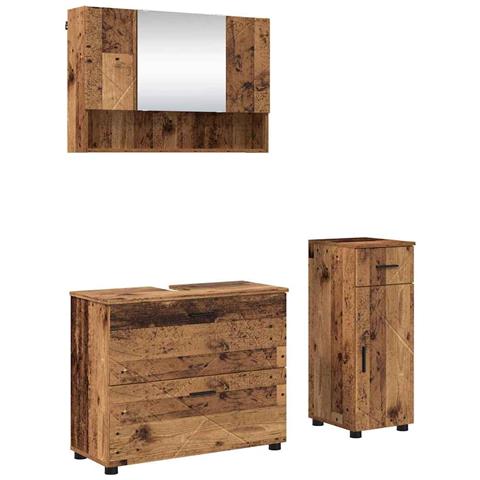 Set di mobili per il bagno con cassetto 3 pcs Legno vecchio - Foto 1