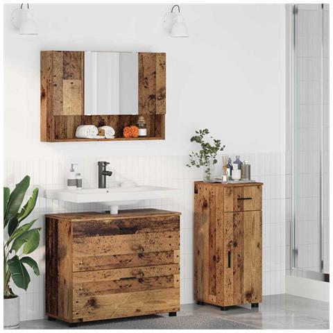 Set di mobili per il bagno con cassetto 3 pcs Legno vecchio - Foto 2