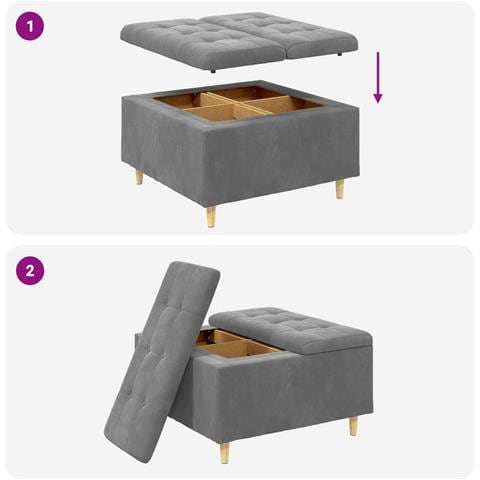 Pouf contenitore Grigio scuro 80 x 80 x 45 cm Velluto - Foto 9