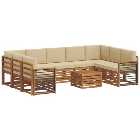 Set divani 10 pcs Naturale e Beige Legno di Acacia Massello - Foto 1