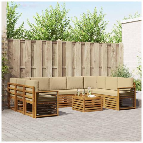 Set divani 10 pcs Naturale e Beige Legno di Acacia Massello - Foto 2