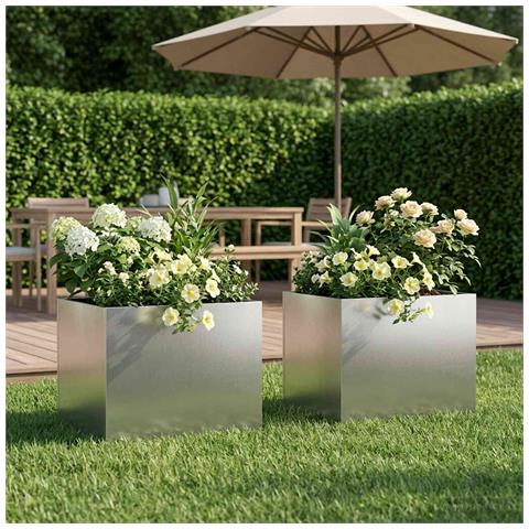 Vaso da giardino 2 pz Argento 40 x 30 x 30 cm Acciaio Inox - Foto 2