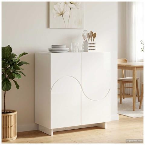 Credenza Bianco Lucido 67 x 34,5 x 75 cm Legno ingegnerizzato - Foto 2