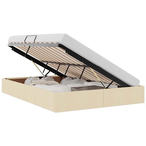 Letto ottomano con archiviazione Crema 140 x 200 cm Tessuto - Foto 1