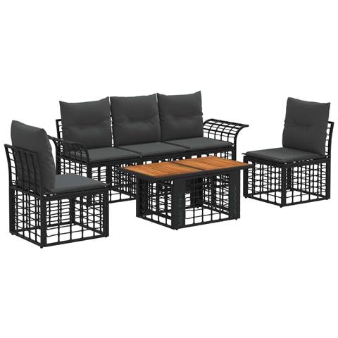Set Divano da Giardino 6 pz Nero e Grigio scuro polyrattan - Foto 1