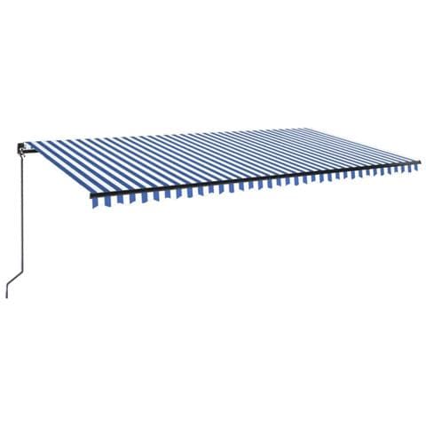 Tenda da Sole Retrattile Manuale con LED 600x350 cm Blu Bianco - Foto 1