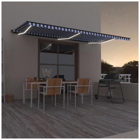 Tenda da Sole Retrattile Manuale con LED 600x350 cm Blu Bianco - Foto 7