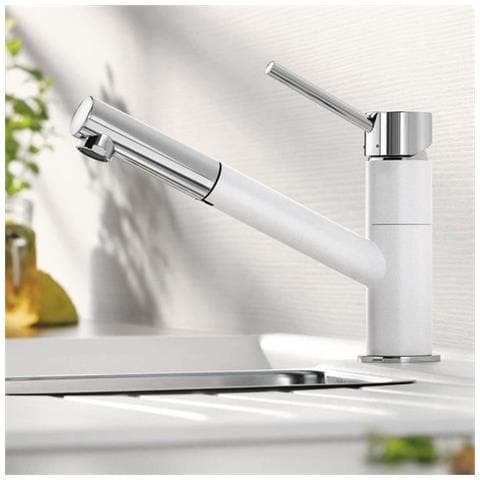 Miscelatore Cucina, Bocca Dritta Girevole 120ø, Doccetta Estraibile, Blanco Kano-s, Cromo / bianco, Rubinetto A Cartuccia Ceramica - Foto 3