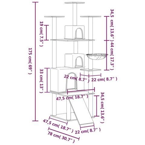 Albero Per Gatti Con Tiragraffi In Sisal Grigio Scuro 175 Cm - Foto 6
