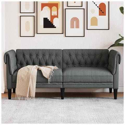 Divano Chesterfield A 2 Posti Grigio Scuro In Tessuto - Foto 1