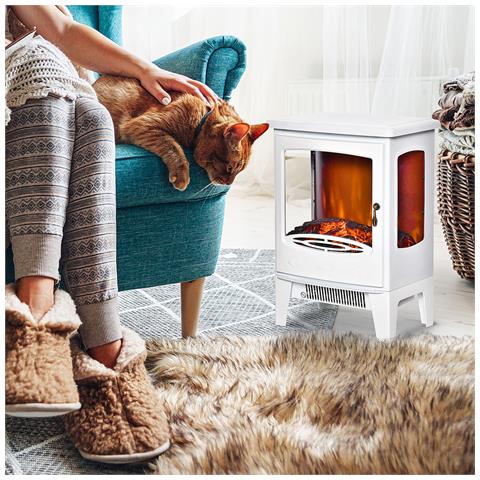 Camino Elettrico Effetto Fiamma E 3 Lati Aperti Temperatura Regolabile Copertura 20-25m² - Bianco - Foto 2