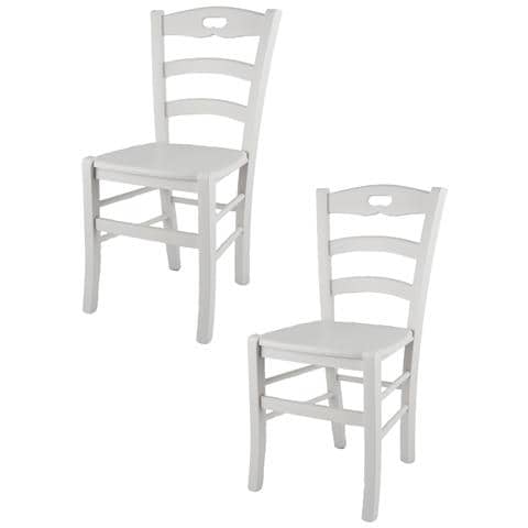Set 2 Sedie Modello Savoie Per Cucina Bar E Sala Da Pranzo, Robusta Struttura E Seduta In Legno Di Faggio Color Laccato Bianco - Foto 1