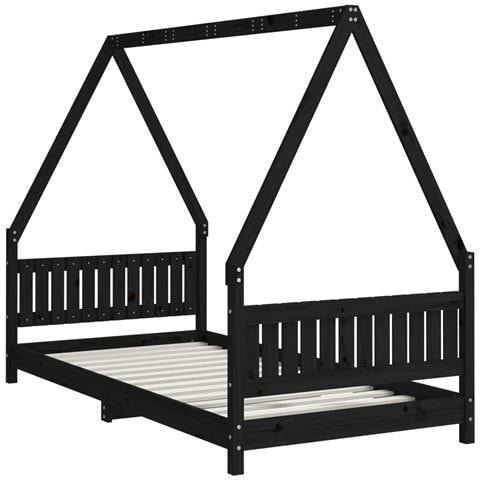 Giroletto per Bambini Nero 90x190 cm in Legno Massello di Pino - Foto 2