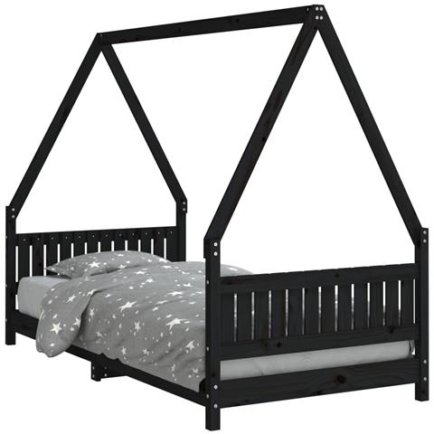 Giroletto per Bambini Nero 90x190 cm in Legno Massello di Pino - Foto 1
