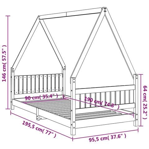 Giroletto per Bambini Nero 90x190 cm in Legno Massello di Pino - Foto 9