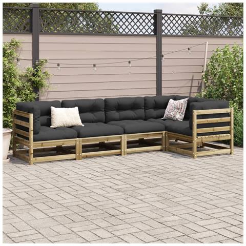 Set Divani Da Giardino 5pz Con Cuscini Legno Impregnato Di Pino - Foto 3