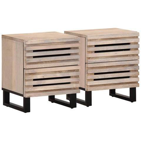Comodini 2pz 40x34x46 Cm In Legno Massello Di Mango Sbiancato - Foto 1
