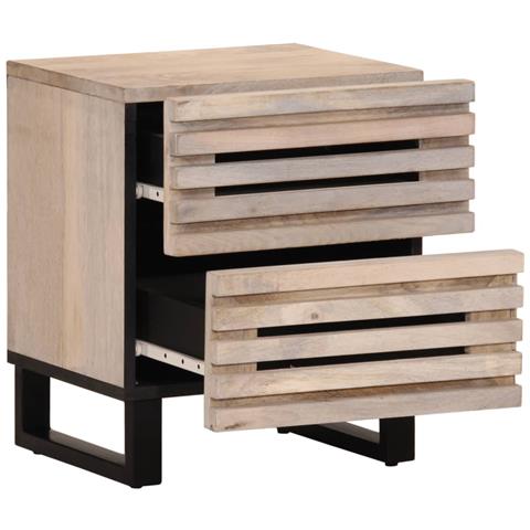 Comodini 2pz 40x34x46 Cm In Legno Massello Di Mango Sbiancato - Foto 3